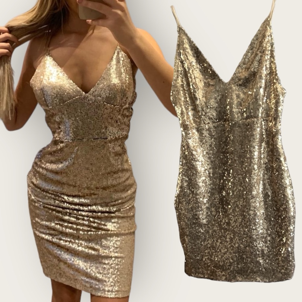 Just Cuella Women’s Mini Sequin Metallic Dress Size 4-6. - Picture 3 of 5